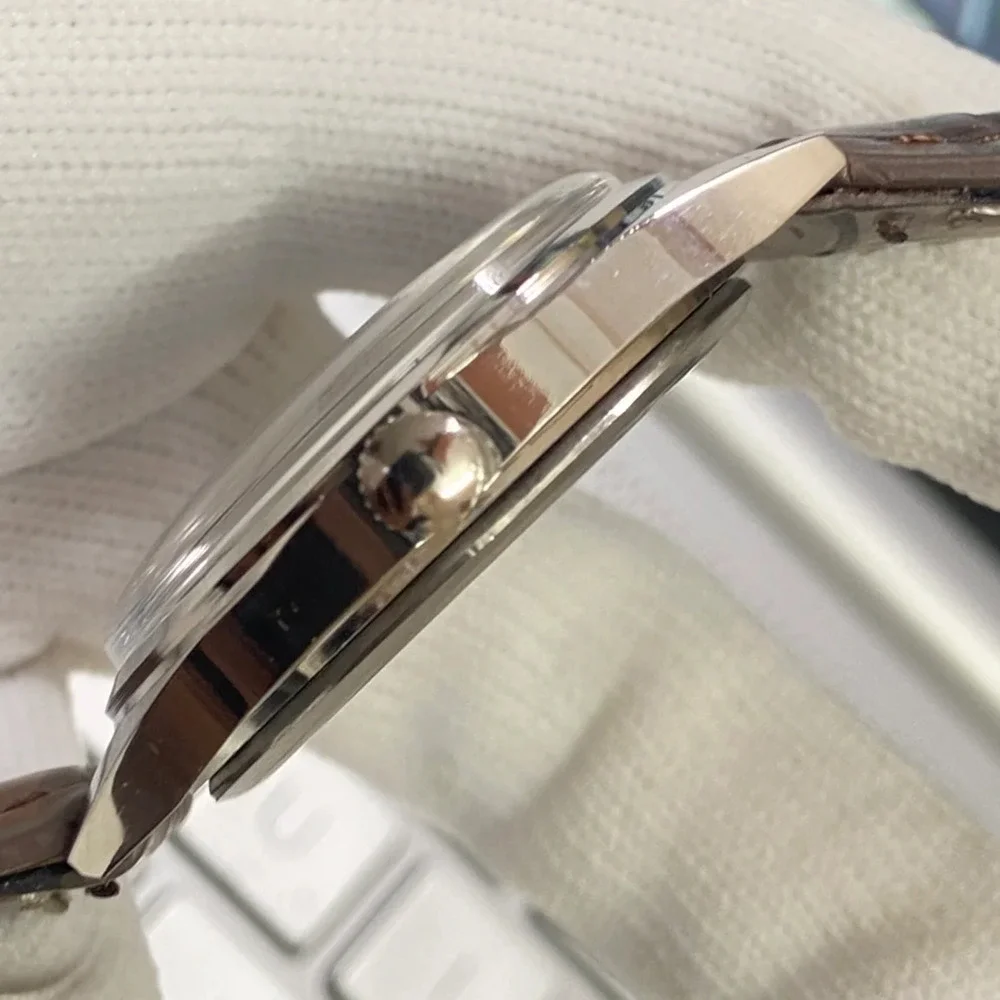 Vintage 1975 Roamer Manual Mens Silver Watch W/Leather Strap & Blue accents